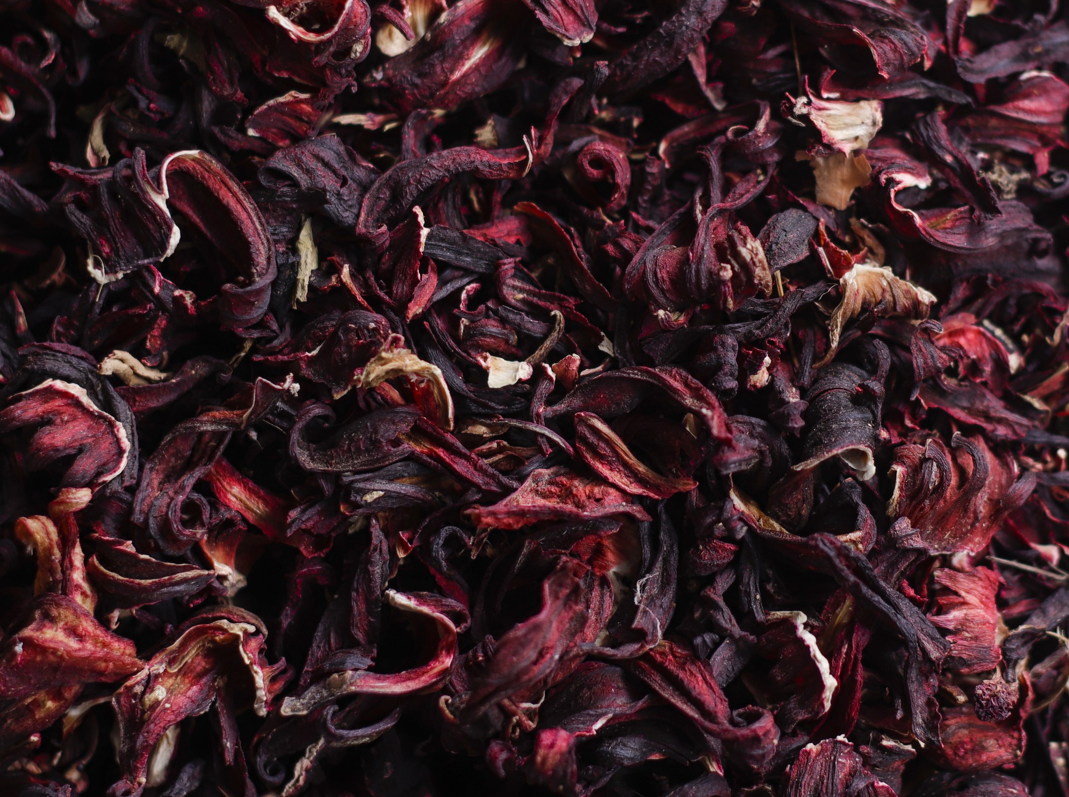 Dried whole hibiscus calyces, close detail
